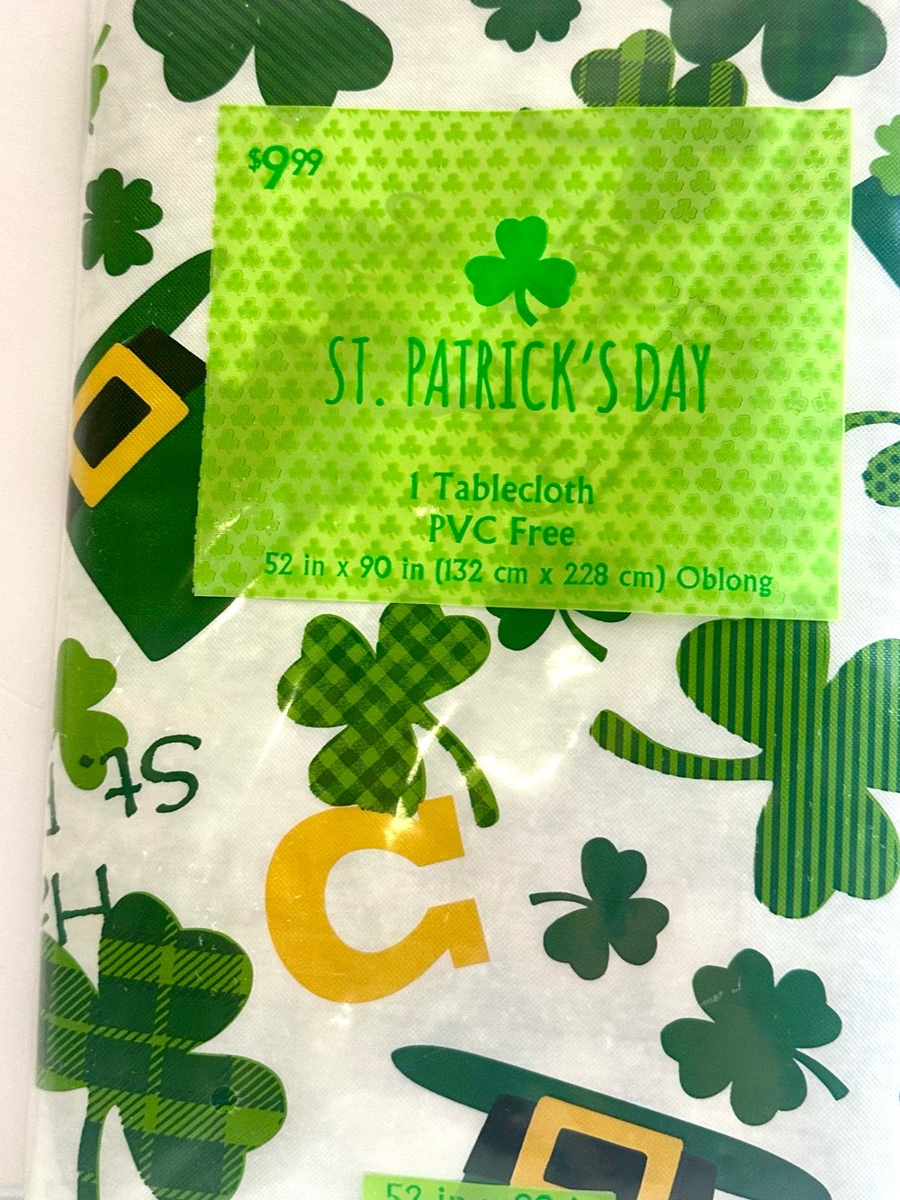 St. Patrick Green and Gold Shamrock Tablecloth by St. Patrick